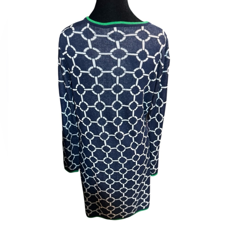 Navy Pattern Cardigan with a fun twist of Green along the edges! Fun! Size Small - Picture 5 of 7